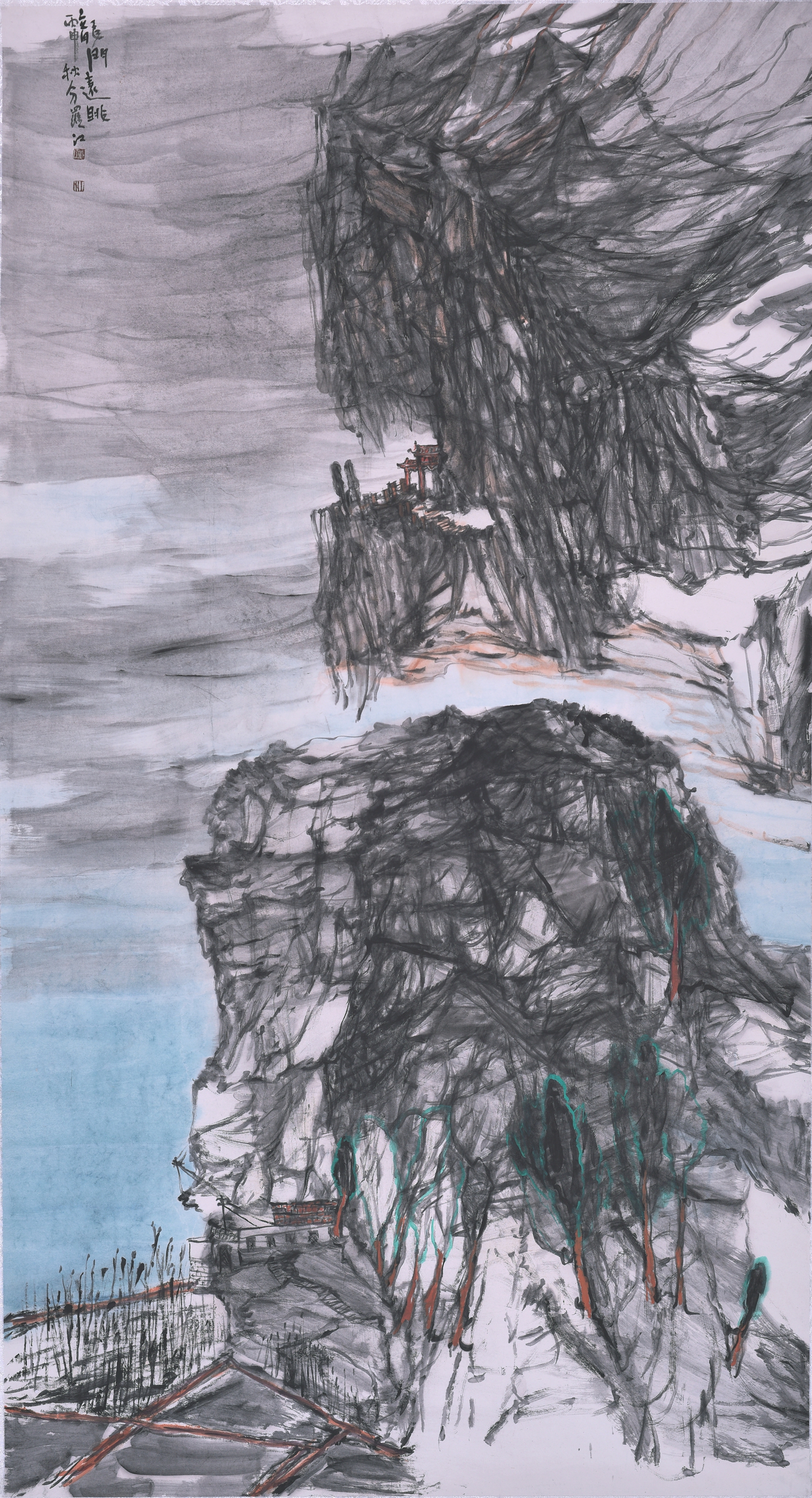 罗江《龙门远眺》 180×97cm 2016年 水墨纸本.JPG