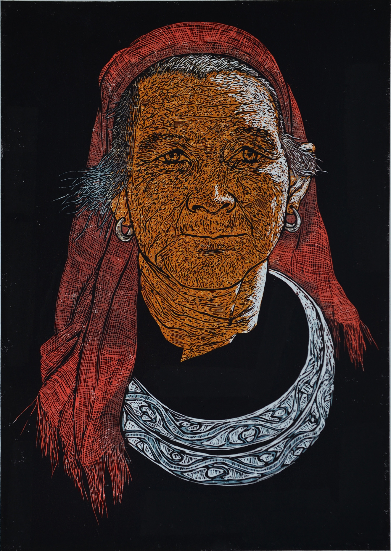 《景颇族系列——母亲》,绝版木刻,39cmX29.5cm,陈云浦2016年.jpg